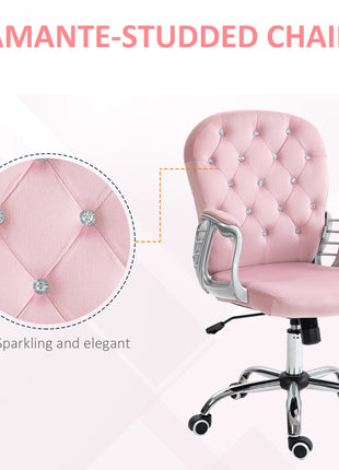 Button Tufted Desk Chair, Home Office Chair with Padded Armrests, Adjustable Height and Swivel Wheels, Pink