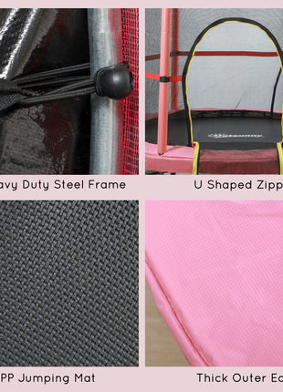 Φ5FT Kids Trampoline with Enclosure Net for Age 3 to 6 Years Pink