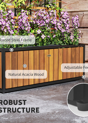 Wooden Raised Garden Bed with Trellis, Removable Pots for Backyard, Patio, Balcony, 29" x 11" x 52", Teak
