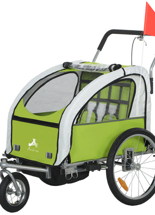 2-Seat Elite 360 Swivel Bike Trailer for Kids Bicycle Cargo Trailer with Water-Resistant Windows, Green and White