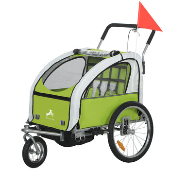 2-Seat Elite 360 Swivel Bike Trailer for Kids Bicycle Cargo Trailer with Water-Resistant Windows, Green and White