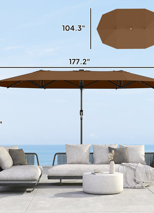 Garden Parasol, Double-Sided Sun Umbrella with LED Solar Lights, Patio Parasol for Outdoor, Coffee