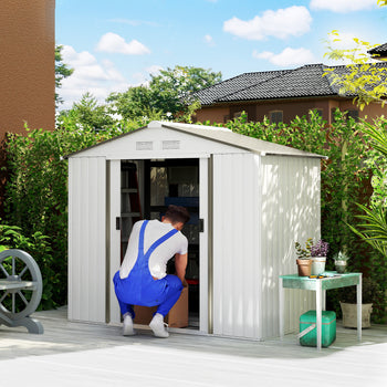 7x4 Garden Shed, Storage Shed with 4 Vents & 2 Sliding Doors, Garden Tool House for Backyard, Patio, Garage, Lawn,White