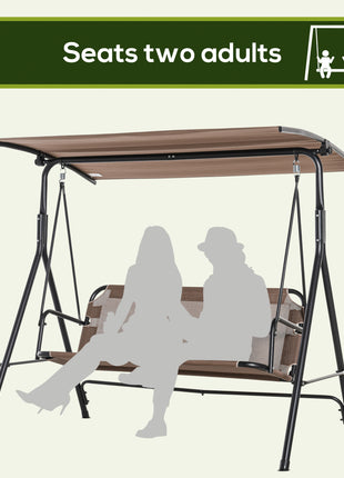 2-Seater Patio Swing Chair, Outdoor Adjustable Canopy Porch Swing with Armrests, Texeline Fabric and Steel Frame, Brown