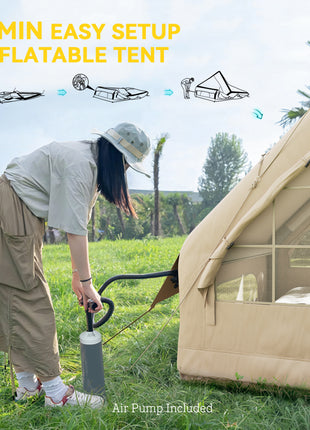 Inflatable Camping Tent with Hand Pump, 4 Season Blow Up Tent, Waterproof and Windproof with Mesh Windows and Doors