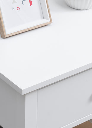 Modern Side Table for Living Room, End Table, 2-tier Side Table with Drawer and Storage Shelf, White