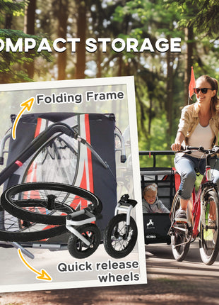 3-in-1 Bike Trailer for Kids, Running Stroller with 2 Seats, Jogging Cart with 5-Point Harness, Storage Units, Red
