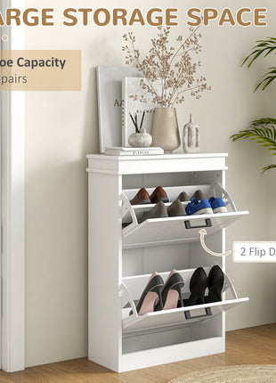 Modern Shoe Storage Cabinet with 2 Flip Drawers for 10 Pairs, Narrow Shoe Organizer for Entryway, Hallway, White