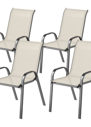 Set of 4 Outdoor Dining Chairs, Stackable Patio Chairs with High Back, Breathable Mesh Seat for Garden Lawn, Beige