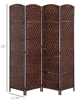 Room Divider 4 Panel, 6FT Tall Folding Privacy Screen, Freestanding Hand-Woven Partition for Room Separation with 360° Hinges, Paper Rope Diamond Weave, Brown