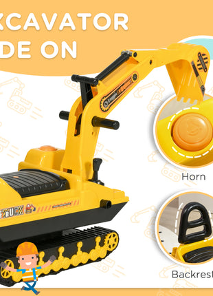No Power Ride On Excavator Toy Tractors Digger Movable Scooter Walker Pretend Play Toddler Construction Truck Basket Storage For Boys Girls 18-48 Months Yellow Black