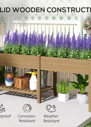 Wood Raised Garden Box, Elevated Garden Bed with Side Table, Bottom Shelf, Bed Liners and Drainage Holes, Carbonized