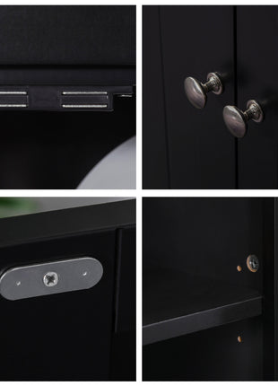 Elegant Buffet with Hutch, Kitchen Pantry Storage Cabinet with Framed Glass Door Drawer and Microwave Space, Black