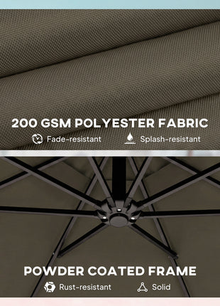 10 ft Offset Patio Umbrella with Cover, Hanging Cantilever Umbrella with 360° Rotation, Crank Handle, Tilt, Tan