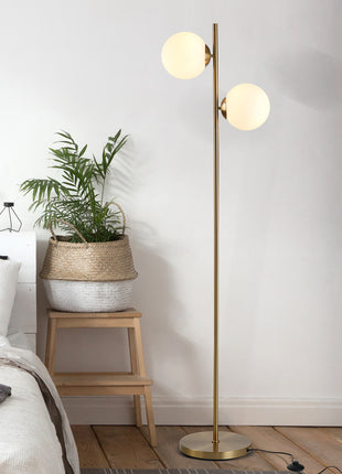 Floor Lamp w/ 2pcs Glass Lamp Shade Modern Portable Decorative Lamp, White