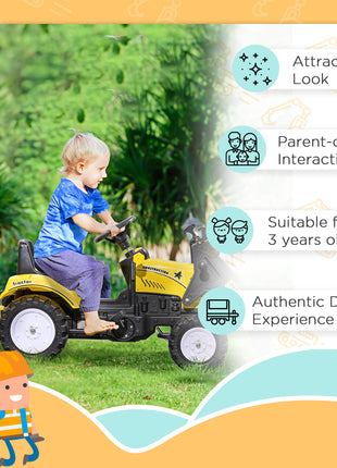 Ride-On Kids Bulldozer/Excavator Toy with Real Working Dirt Bucket, Easy Pedal Controls, 6 Wheels, & Cargo Trailer
