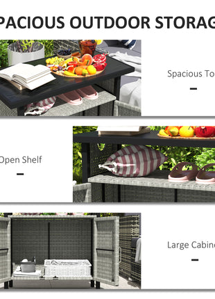 Outdoor Pool Towel Storage Cabinet Organizer, Outdoor Bar Table with Shelf and Cabinet, Pool Towel Holder Pool Valet with Weather-Resistant PE Rattan and Steel Frame, Gray