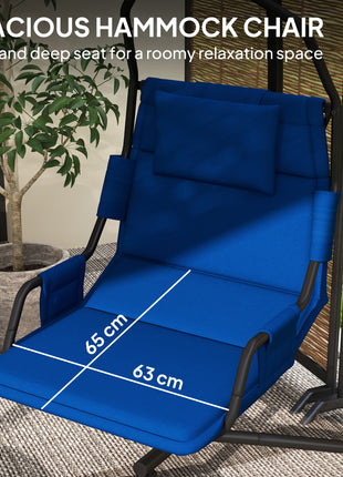 Hammock Chair with Stand and PA Coating Cushion, Hanging Swing Chair with Steel Frame for Indoor and Outdoor, Dark Blue