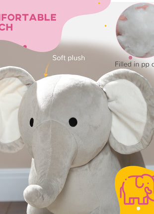 Kids Rocking Animal, Elephant Rocker with Realistic Sounds, Plush Ride on Toy for Years 2-4, Gray