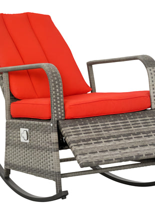 PE Rattan Rocking Recliner with Footrest, Red