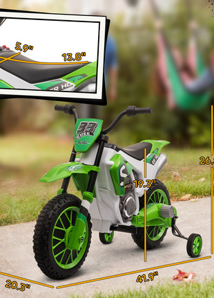 12V Kids Motorcycle w/ Treaded Tires, 5mph Top Speed Electric Bike for Kids, Ride On Motorcycle w/ Training Wheels, Battery Charger, Spring Suspension, Green