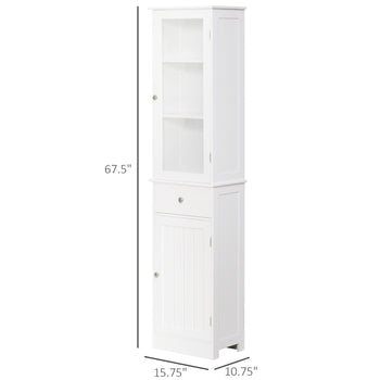 Slim Bathroom Storage Cabinet, Tall Bathroom Cabinet, Narrow Linen Tower with Acrylic Door, Drawer and Shelves, White