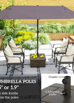 3-in-1 Outdoor Umbrella Base with Wheels and Handles, End Table, Flower Box Planter with Hole, 175 lbs. Capacity, Brown