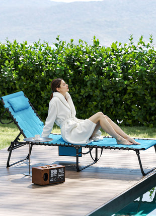 Folding Chaise Lounge Set with Reclining Back, 25.6" x 74" x 14.2", Blue