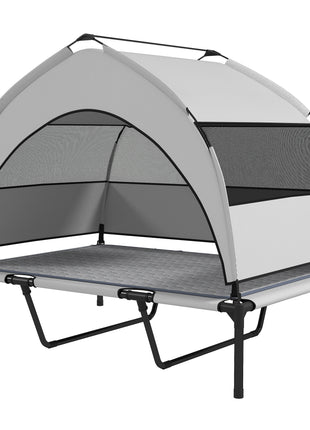 Elevated Dog Bed with Removable Canopy, Portable Outside Raised Pet Cot with Cooling Pad, Storage Bag, 42" x 30" x 37"