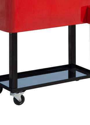 80 QT Rolling Cooling Bins Ice Chest on Wheels Outdoor Stand Up Drink Cooler Cart for Party, Red