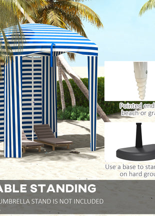 5.8' x 5.8' Cabana Umbrella with Walls, Vents, Ruffles, Carry Bag, Beach Umbrella, Blue White Stripe
