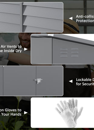 4.6' x 9' Outdoor Storage Shed, Lean to Metal Shed with Foundation Kit, Lockable Doors and Gloves for Patio, Lawn, Gray