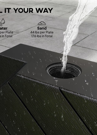 Offset Umbrella Base Outdoor Umbrella Weights, 132 lb. Capacity Water or 176 lb. Capacity Sand, Black