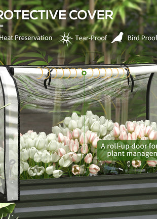 Raised Garden Bed with Legs and Cover, Metal Elevated Planter Box with Bottom Shelf and Liner for Vegetables, Black