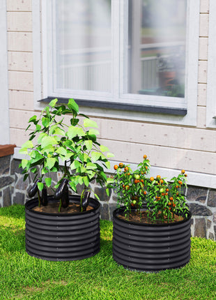 Set of 2 Raised Garden Bed, Metal Planter Box with Safety Edging, Easy-to-assemble Stock Tank, Dark Gray
