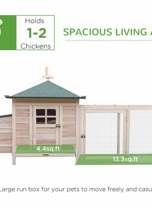 77" Wooden Chicken Coop with Nesting Box, Cute Outdoor Hen House with Removable Tray, Ramp Run, for Garden Backyard, Natural