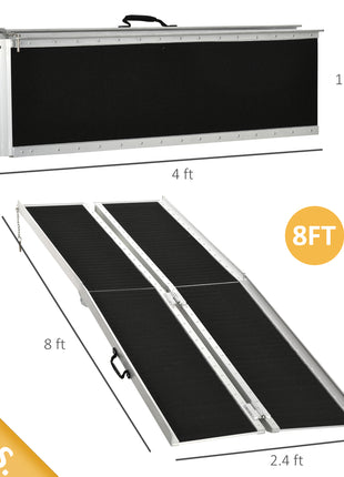 8' Skidproof Portable Wheelchair Ramp for Home, Steps, Doorways, Carpeted Foldable Handicap Ramp, Threshold Ramp