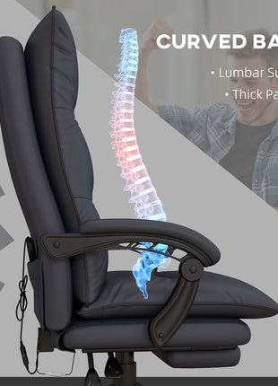 Executive Massage Office Chair with 6 Vibration Points, Microfiber Computer Desk Chair, Heated Reclining Chair with Footrest, Armrest, Double Padding, Charcoal Gray