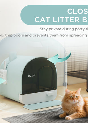 Fully Enclosed Cat Litter Box with Lid & Drawer Design, Covered Litter Box Anti-Leakage, Anti-Splashing, for Indoor Cats from Kitten to Adult, with Scoop & Mat, Easy Clean, Odor Control, Green