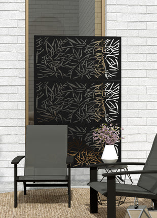 Decorative Privacy Fence Screen, Metal Outdoor Privacy Screen Climbing Plant Trellis with Stand, Bamboo Black