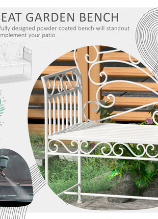43" Garden Bench, Outdoor Patio Bench with Armrests, Metal Porch Bench for Backyard, Poolside, Lawn, Cream White