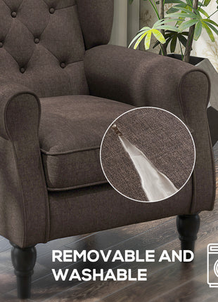 Wingback Accent Chair for Living Room, Button-Tufted Lounge Chair with Round Armrests and Wood Legs, Dark Brown