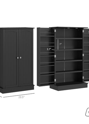Freestanding Kitchen Pantry Cabinet, Kitchen Cabinet with 12 Door Shelves, Double Doors, 5-tier Shelving, Black
