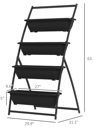 4-Tier Vertical Raised Garden Planter with 4 Boxes, Outdoor Plant Stand Grow Container for Vegetable & Flowers, Black