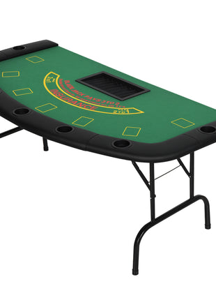 Poker Table Foldable, 72" Blackjack Table for 7 Players with Chip & Cup Holder, Green Felt