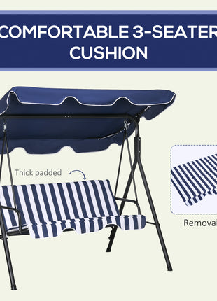 3-Seat Outdoor Patio Swing Chair with Cushion, Steel Frame Stand, Adjustable Tilt Canopy for Patio, Garden, Dark Blue