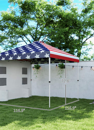 10' x 10' Pop Up Canopy Tent w/ Sidewall, Height Adjustable Instant Sun Shelter w/ Storage Pockets, American Flag Print