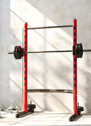 Squat Rack with Pull Up Bar and Barbell Bar Adjustable Bench Press Multi-Function Weight Lifting Half Rack Red
