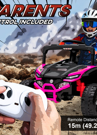 12V Kids Ride On Truck, Battery Powered Electric UTV Vehicle with Rear Suspension, Remote Control for 3-5 Years, Pink