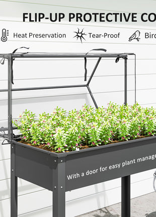 Elevated Garden Box with Greenhouse Cover, Raised Garden Bed with Legs and Drainage Hole for Vegetables, Dark Gray